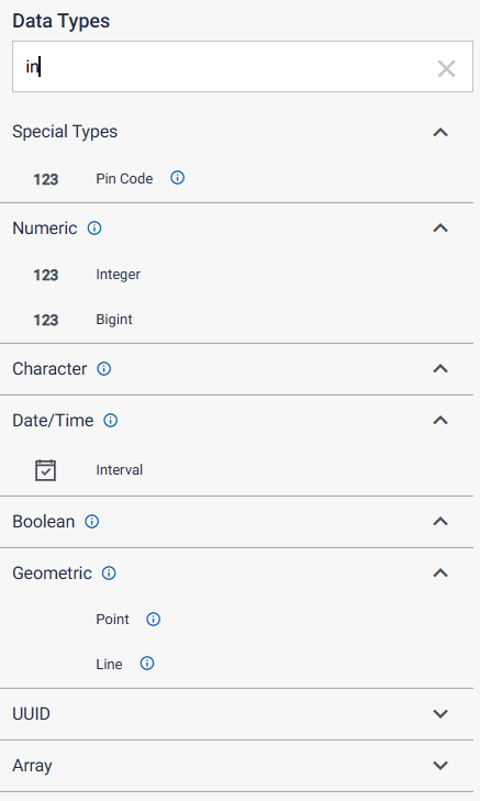 Data Type Search